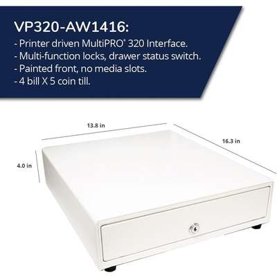 APG Cash Drawer Vasario Printer Drawer 24V White 14X16 4 Bill 5 Coin Till