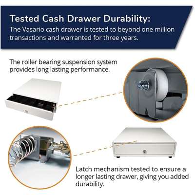 APG Cash Drawer Vasario Printer Drawer 24V White 14X16 4 Bill 5 Coin Till