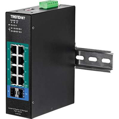 TRENDnet 10-Port Industrial Gigabit L2 Managed PoE+ DIN-Rail Switch 24 57V