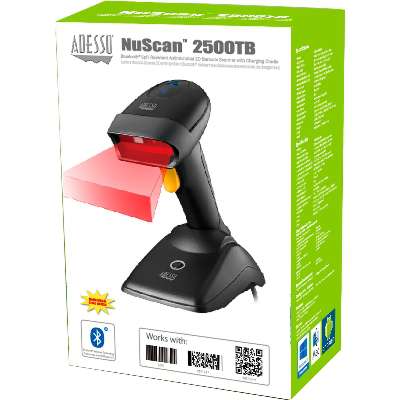 Adesso Bluetooth Spill Resistant Antimicrobial 2D Barcode Scanner with Charging Cra