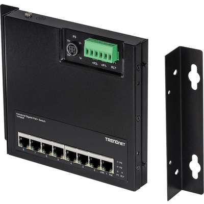 TRENDnet 8-Port Industrial Gigabit PoE+ Wall-Mount Front Access Switch