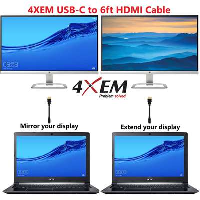 4XEM 6FT/2M USB-C to HDMI Adapter USB-C Video Converter - Black