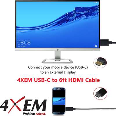 4XEM 6FT/2M USB-C to HDMI Adapter USB-C Video Converter - Black