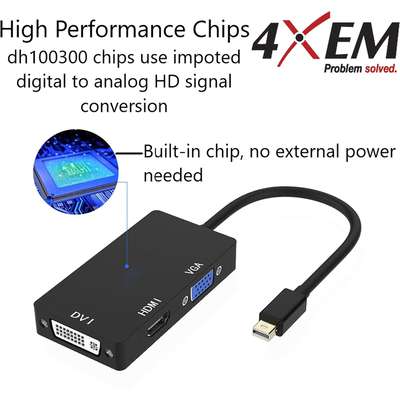 4XEM 3-In-1 Mini Displayport MDP to VGA DVI HDMI Adapter