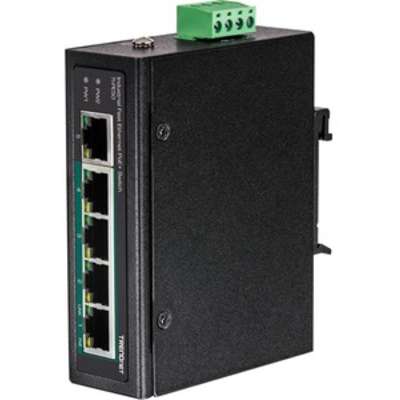 TRENDnet 5-Port Industrial Fast Ethernet PoE+ DIN-Rail Switch