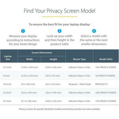 StarTech.com Laptop Privacy Screen 15" Notebook - Magnetic Security Filter