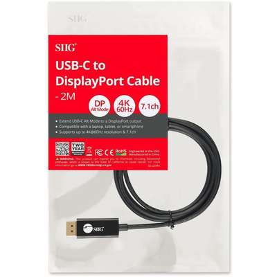 SIIG Inc. SIIG Cable CB-TC0K11-S1 USB-C to DisplayPort Cable 2M Opp Bag