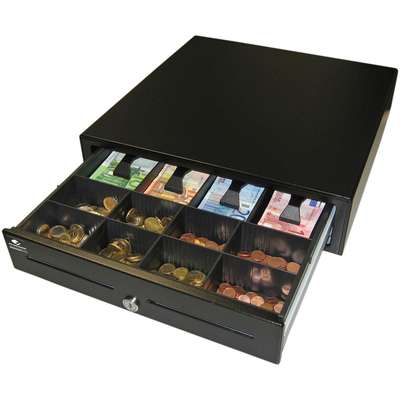 APG Cash Drawer Vasario Cashdrwr 1616 Black 24V 4 Bill 8 Coin Till CD-101A Cable Incl