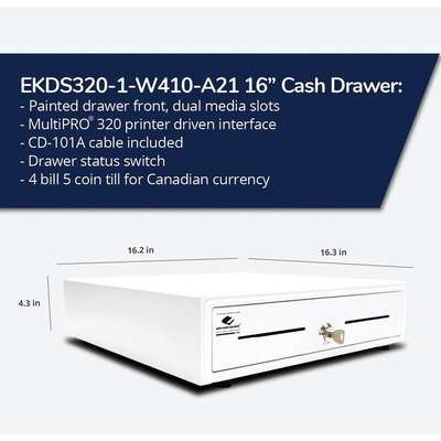 APG Cash Drawer Arlo 16" CAD, 4X5, MultiPro Cable, White