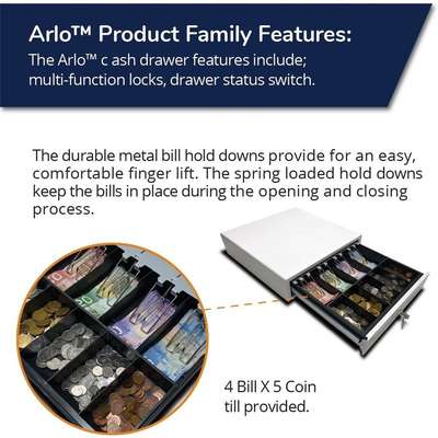 APG Cash Drawer Arlo 16" CAD, 4X5, MultiPro Cable, White