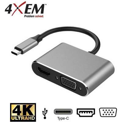 4XEM USB C Dock HDMI VGA PD Power Delivery 4K 1080P 4-In-1 Adapter