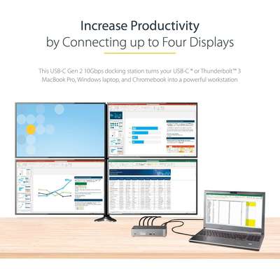 StarTech.com Universal USB-C Dock - Quad Monitor 4K 60Hz DP/HDMI, 100W PD