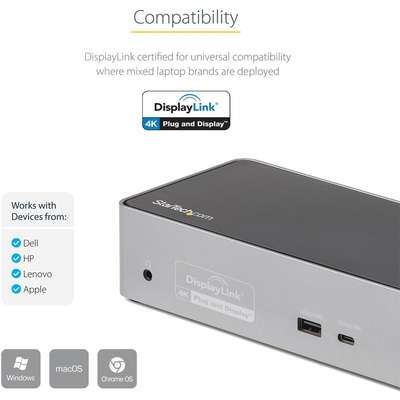 StarTech.com Universal USB-C Dock - Quad Monitor 4K 60Hz DP/HDMI, 100W PD