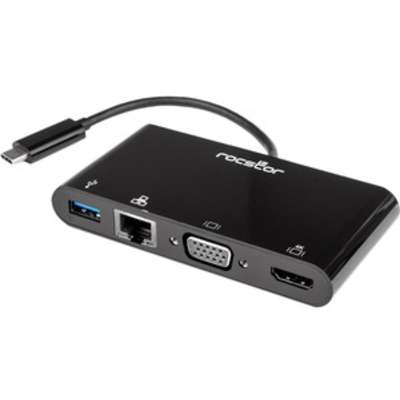 Rocstor USB-C Multiport Adapter - Black HDMI 4K/ VGA/Gbe/USB 3.0PORT Female