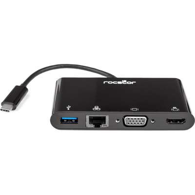 Rocstor USB-C Multiport Adapter - Black HDMI 4K/ VGA/Gbe/USB 3.0PORT Female