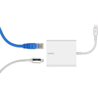 Belkin LTG to Ethernet Adapter Plus Power White