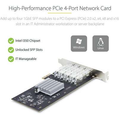 StarTech.com 4-Port Gbe SFP Network Card Fiber Optic Gigabit NIC/Controller