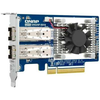 QNAP Dual-Port SFP28 25GbE Network Expansion card; low-profile form factor; PCIe Gen4