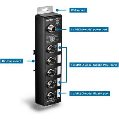 TRENDnet M12 GIG PoE+ Railway Switch