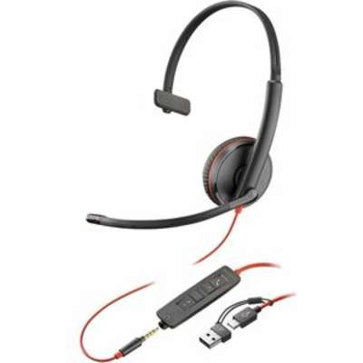 HP Poly Blackwire 3215 Monaural USB-C Headset + 3.5mm Plug + USB-C/A Adapter