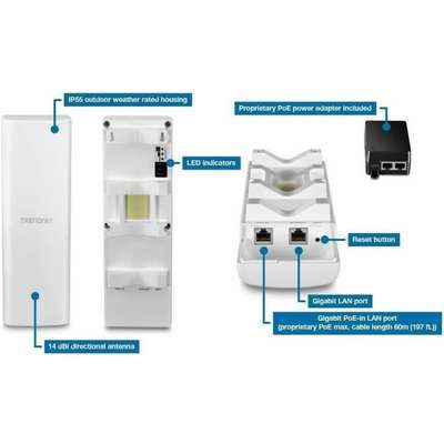 TRENDnet 14 Dbi WiFi 6 AX1200 Outdoor PoE Preconfigured Pointto- Point Bridge Kit