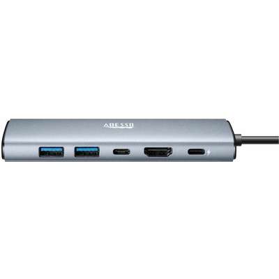 Adesso 6-In-1 USB-C Multiport Docking Station, Supports X1 4K HDMI, X2 USB-A 3.2,1x USB