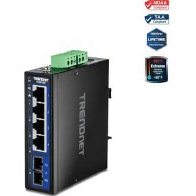 TRENDnet 5-Port Hardened Industrial Gigabit DIN-Rail Switch with Multi-Mode SC Port