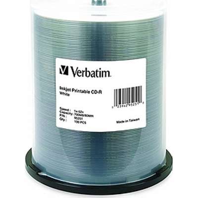 Verbatim CD-R 700MB 52x White Inkjet Printable *100-Pack Spindle*