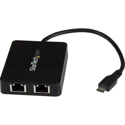 StarTech.com USB C to Dual Gigabit Ethernet Adapter with USB (Type-A) Port